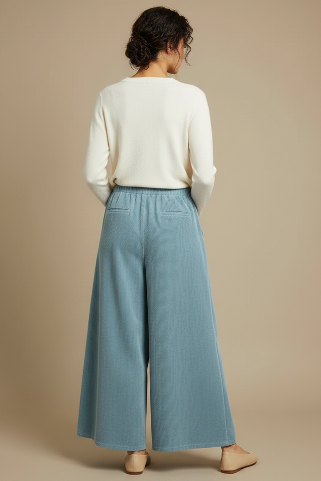 Pantalon Velours Côtelé Ample Bleu Femme Confortable - Cordé - vue 2