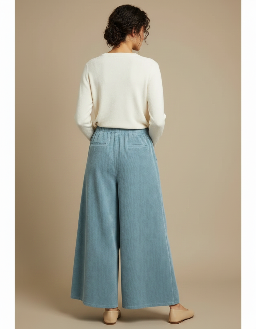 Pantalon Velours Côtelé Ample Bleu Femme Confortable - Cordé - vue 2