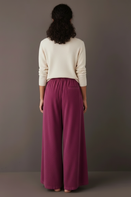 Pantalon Velours Bordeaux Ample Décontracté Cordon Femme - Cordé - vue 2