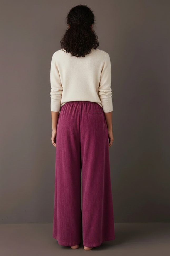 Pantalon Velours Bordeaux Ample Décontracté Cordon Femme - Cordé - vue 2
