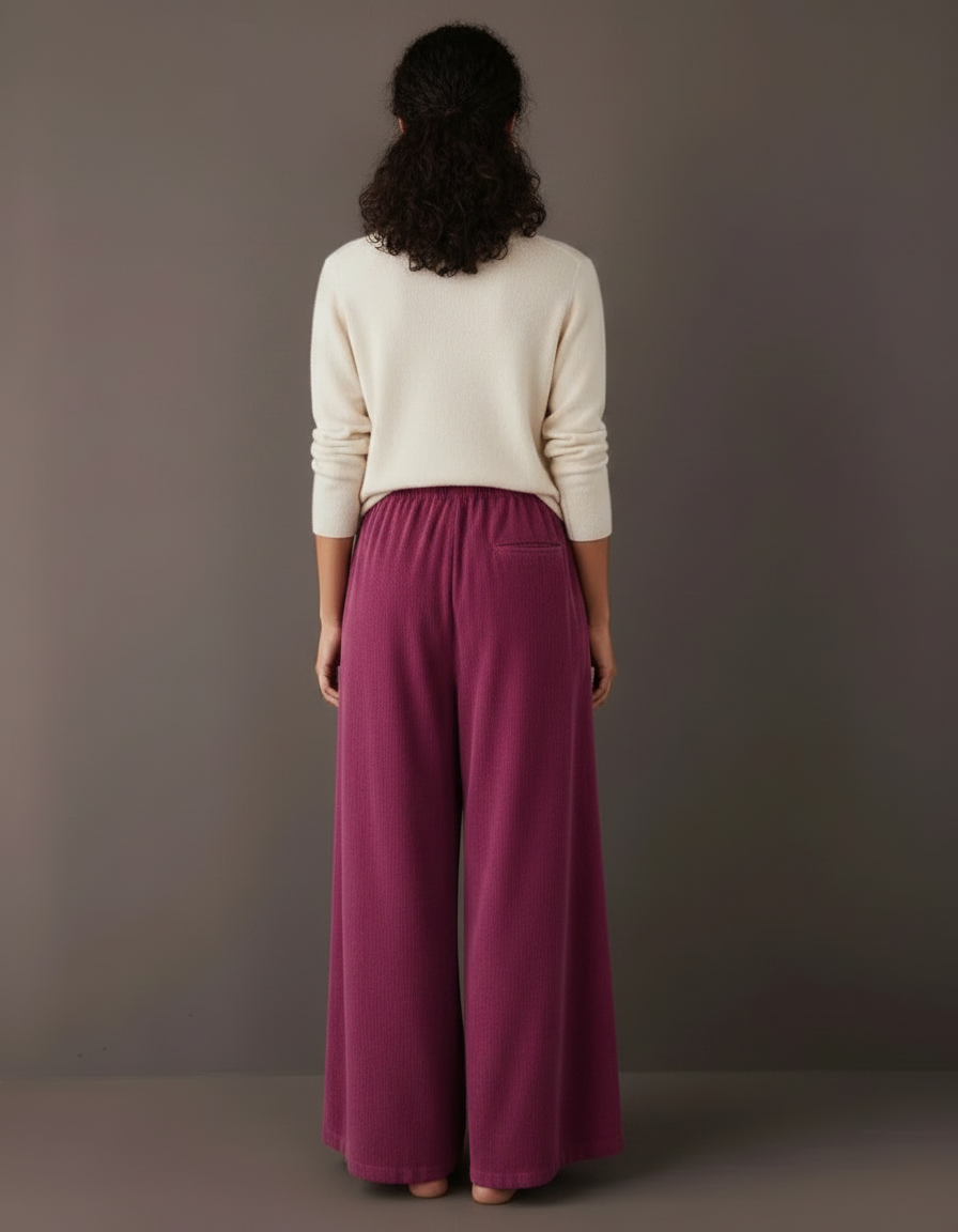 Pantalon Velours Bordeaux Ample Décontracté Cordon Femme - Cordé - vue 2