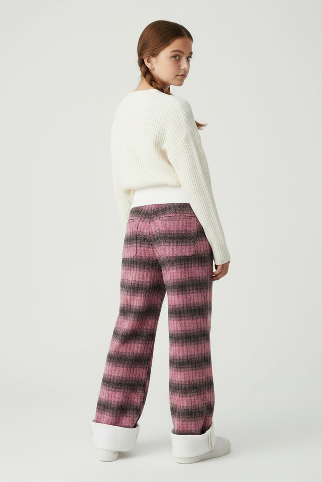 Pantalon Velours Rose Rayé Large Fille Hiver - Multicolore - vue 2