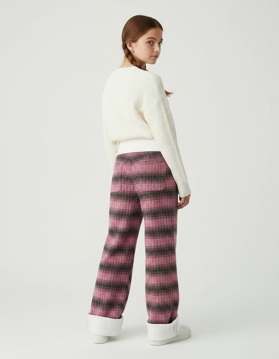 Pantalon Velours Rose Rayé Large Fille Hiver - Multicolore - vue 2