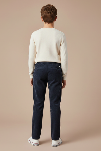 Pantalon Velours Côtelé Bleu Marine Droit Garçon Décontracté - Cordé - vue 2