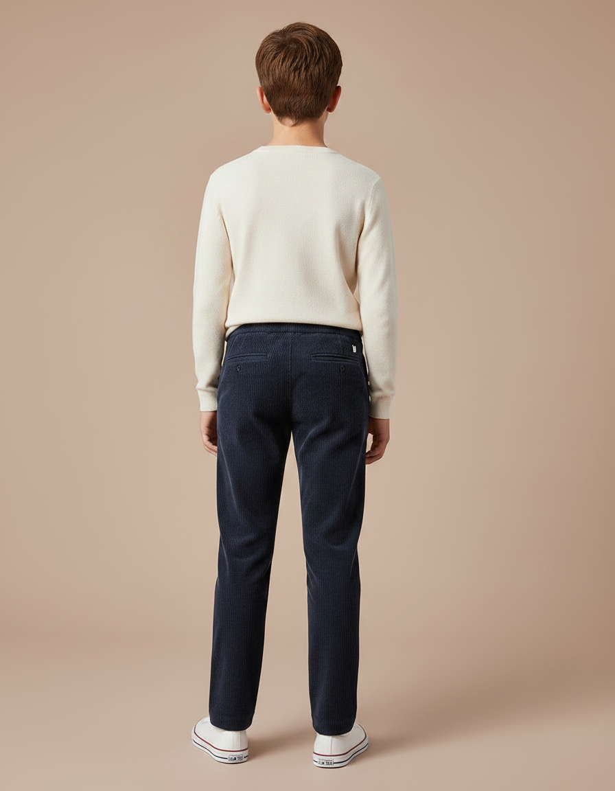 Pantalon Velours Côtelé Bleu Marine Droit Garçon Décontracté - Cordé - vue 2