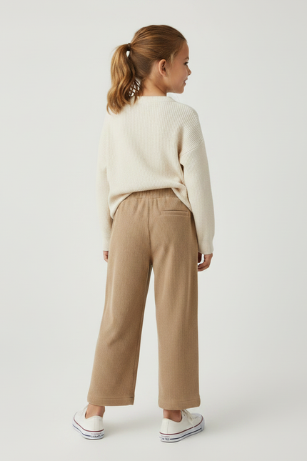 Pantalon Velours Marron Ample Côtelé Enfant Fille - Beige Cordé - vue 2