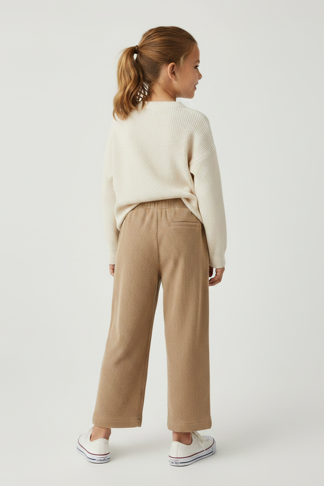 Pantalon Velours Marron Ample Côtelé Enfant Fille - Beige Cordé - vue 2