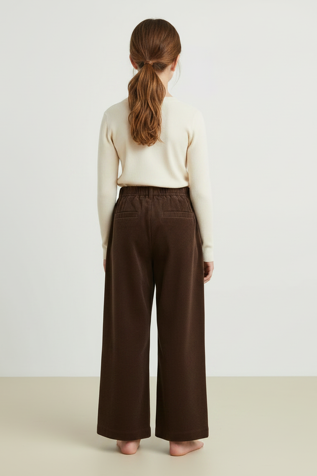 Pantalon Velours Marron Ample Décontracté Enfant - Cordé - vue 2