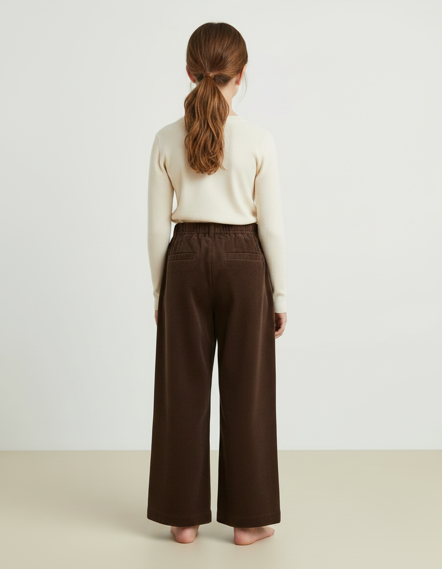 Pantalon Velours Marron Ample Décontracté Enfant - Cordé - vue 2
