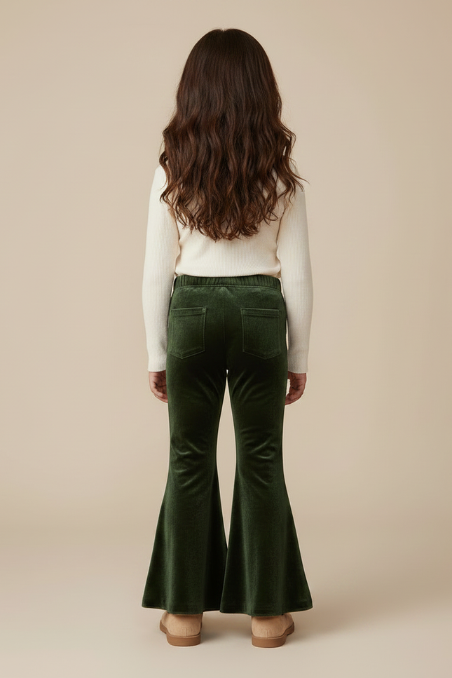 Pantalon Velours Vert Évasé Enfant Doux Confortable - vue 2