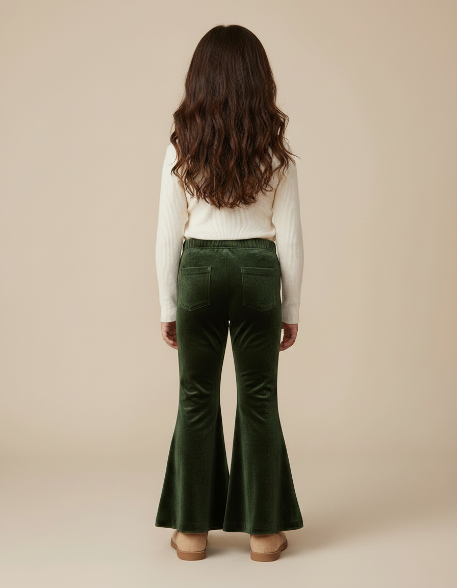 Pantalon Velours Vert Évasé Enfant Doux Confortable - vue 2