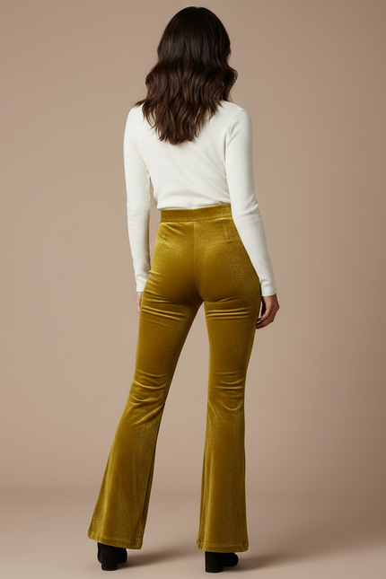 Pantalon Velours Évasé Taille Haute Confortable Femme - Doré - vue 2