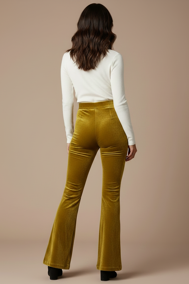 Pantalon Velours Évasé Taille Haute Confortable Femme - Doré - vue 2