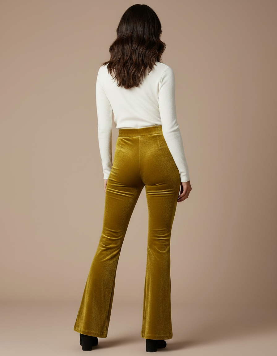 Pantalon Velours Évasé Taille Haute Confortable Femme - Doré - vue 2