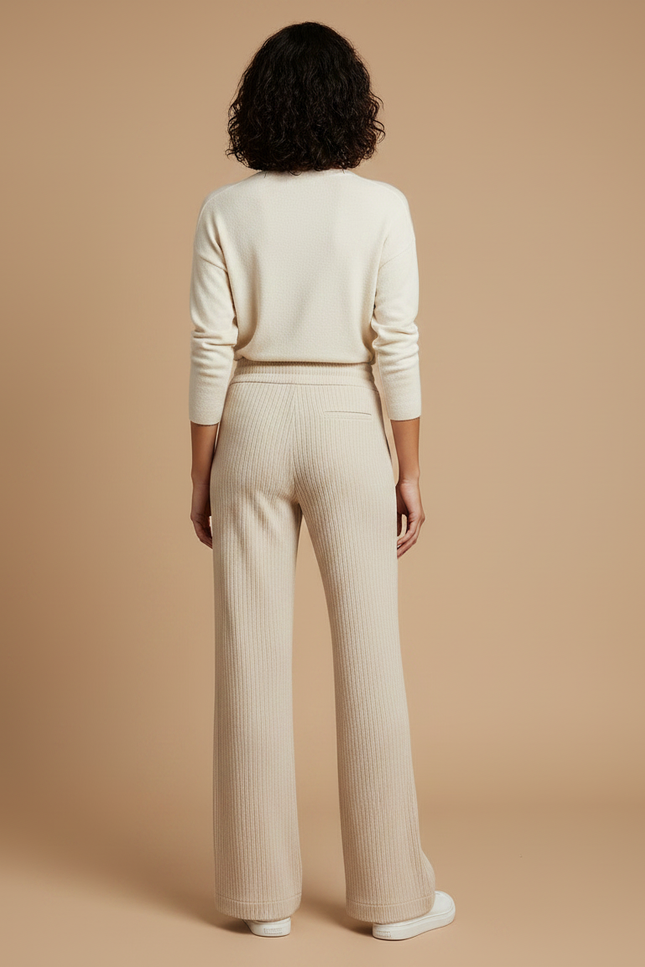 Pantalon Velours Femme Beige Large Côtelé Fin 2 - Maille - vue 2