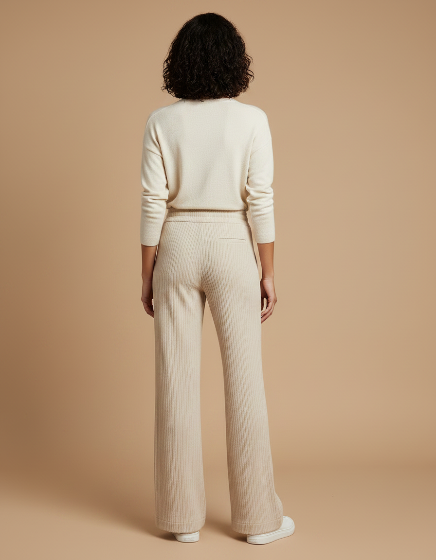 Pantalon Velours Femme Beige Large Côtelé Fin 2 - Maille - vue 2