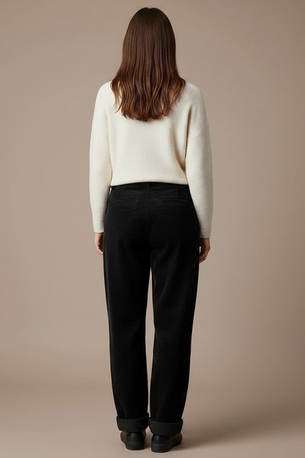 Pantalon Velours Noir Ample Côtelé Décontracté - Cordé - vue 2