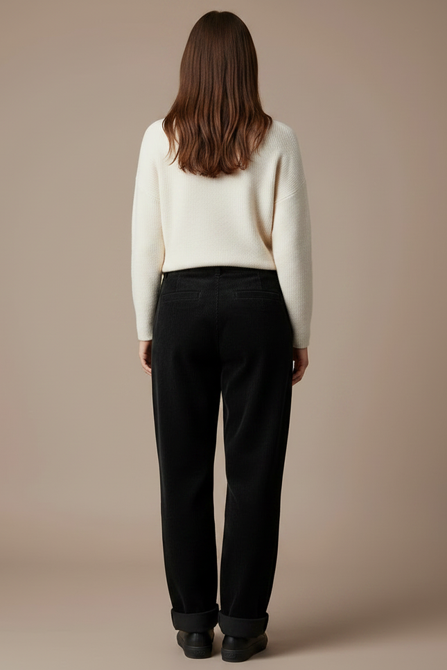Pantalon Velours Noir Ample Côtelé Décontracté - Cordé - vue 2