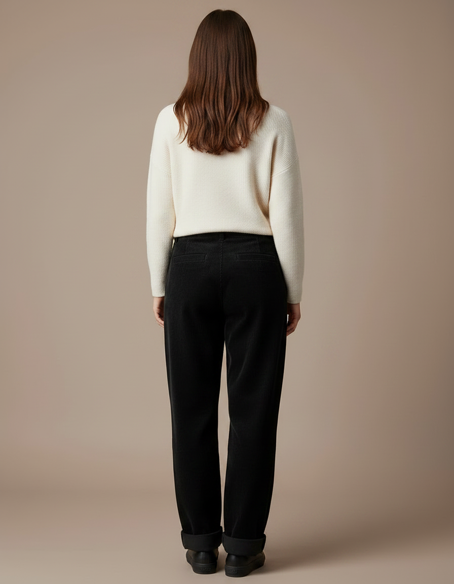 Pantalon Velours Noir Ample Côtelé Décontracté - Cordé - vue 2