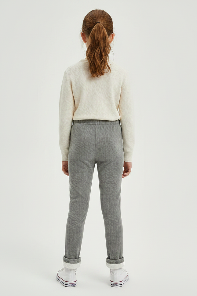 Pantalon Velours Gris Chiné Fille Chaud Hiver - Molleton - vue 2