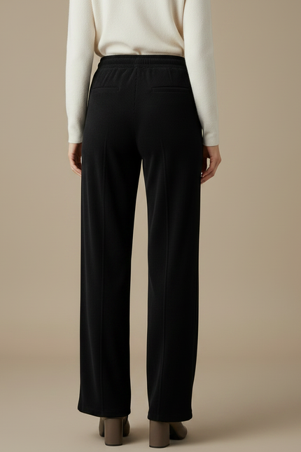 Pantalon Velours Noir Côtelé Ample Taille Haute Fluide - Cordé - vue 2
