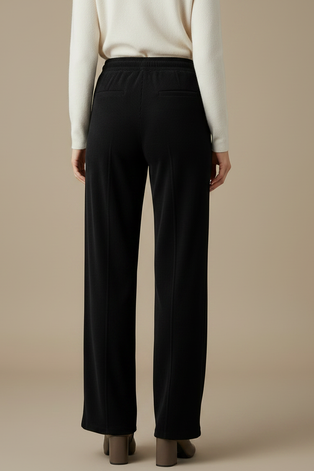 Pantalon Velours Noir Côtelé Ample Taille Haute Fluide - Cordé - vue 2