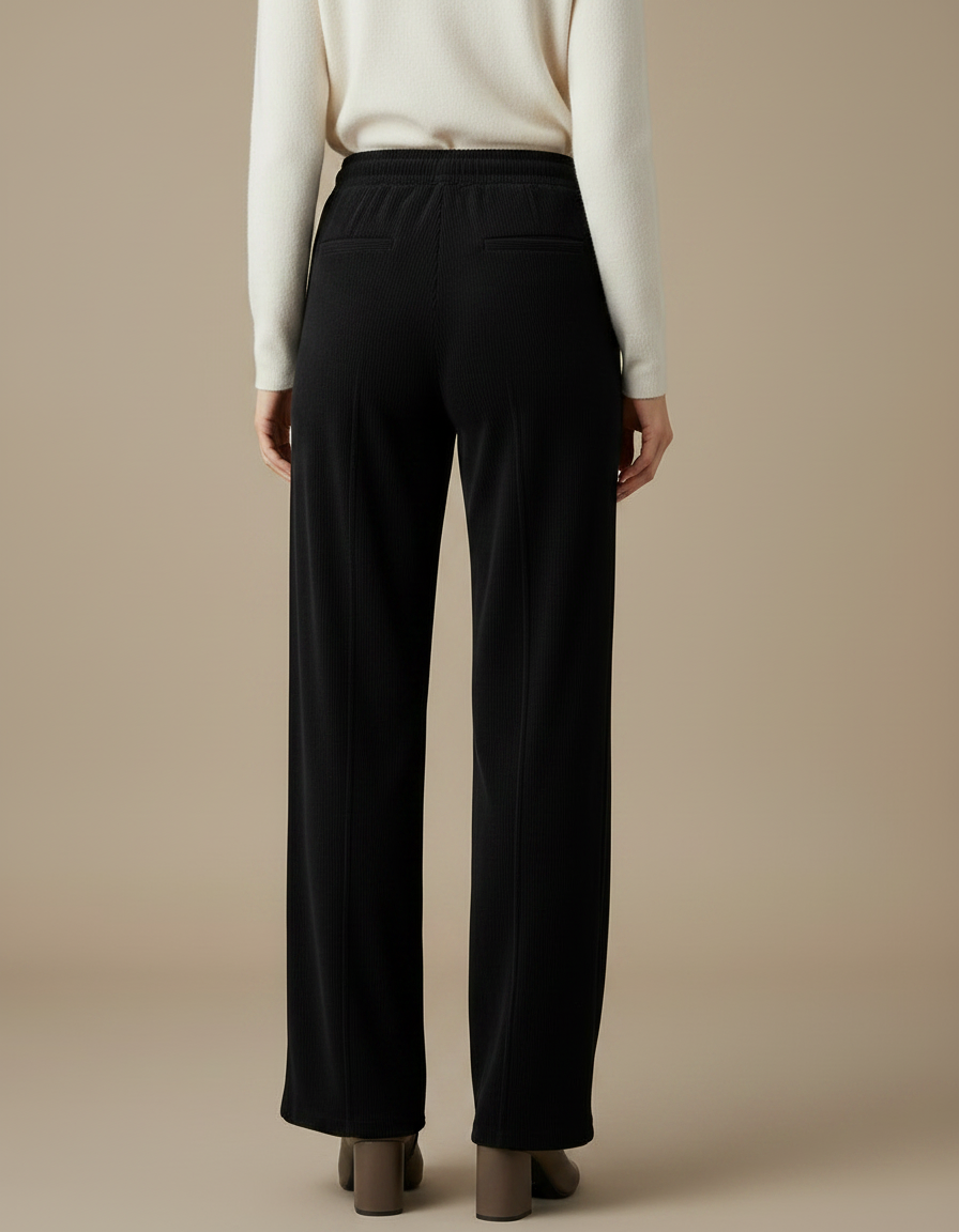 Pantalon Velours Noir Côtelé Ample Taille Haute Fluide - Cordé - vue 2