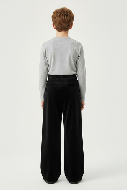Pantalon Velours Noir Ample Droit Élégant Enfant Hiver - vue 2