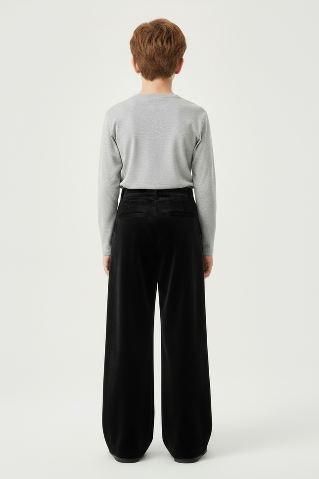 Pantalon Velours Noir Ample Droit Élégant Enfant Hiver - vue 2