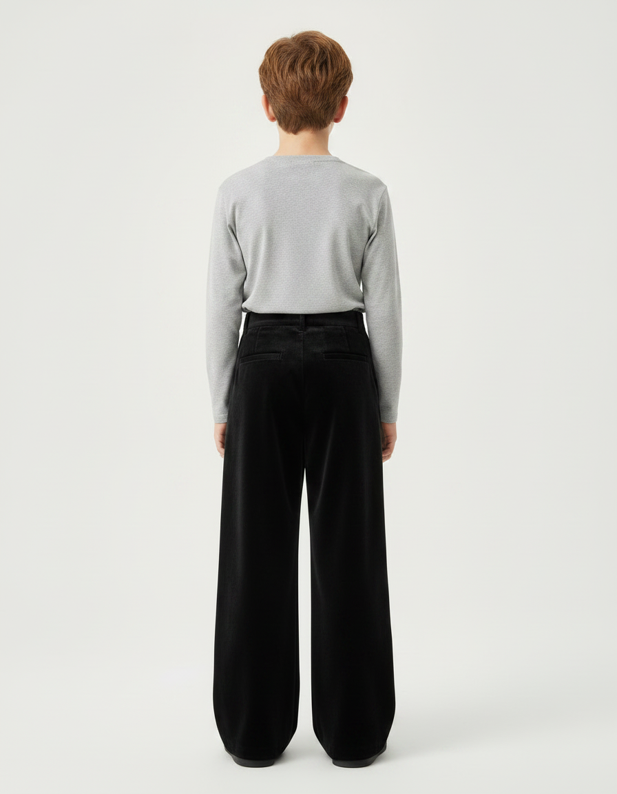 Pantalon Velours Noir Ample Droit Élégant Enfant Hiver - vue 2