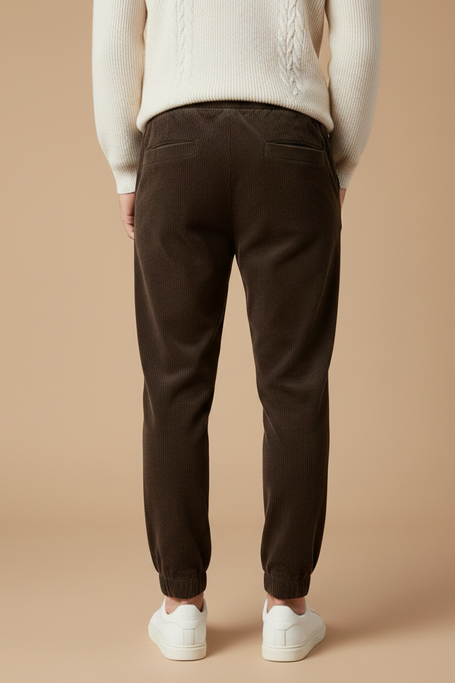 Pantalon Velours Côtelé Marron Élastiqué Décontracté Homme - Cordé - vue 2
