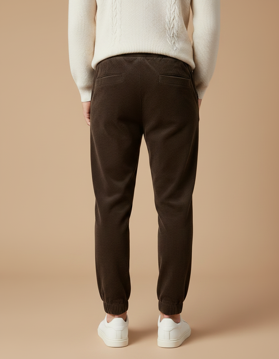 Pantalon Velours Côtelé Marron Élastiqué Décontracté Homme - Cordé - vue 2