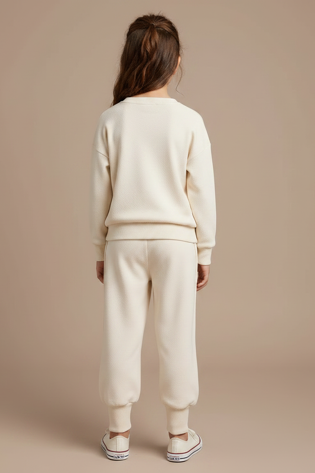 Pantalon Velours Crème Ample Brodé Lapin Confortable - Beige - vue 2