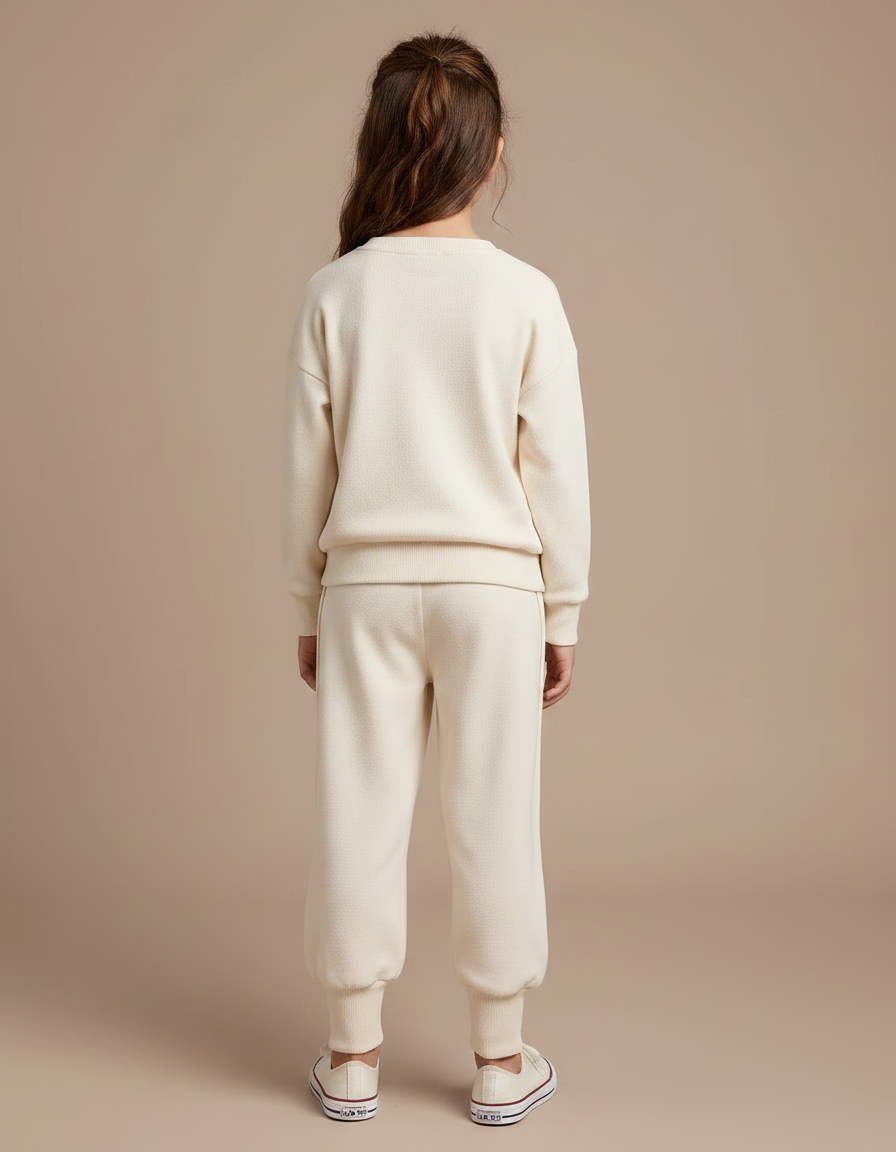 Pantalon Velours Crème Ample Brodé Lapin Confortable - Beige - vue 2
