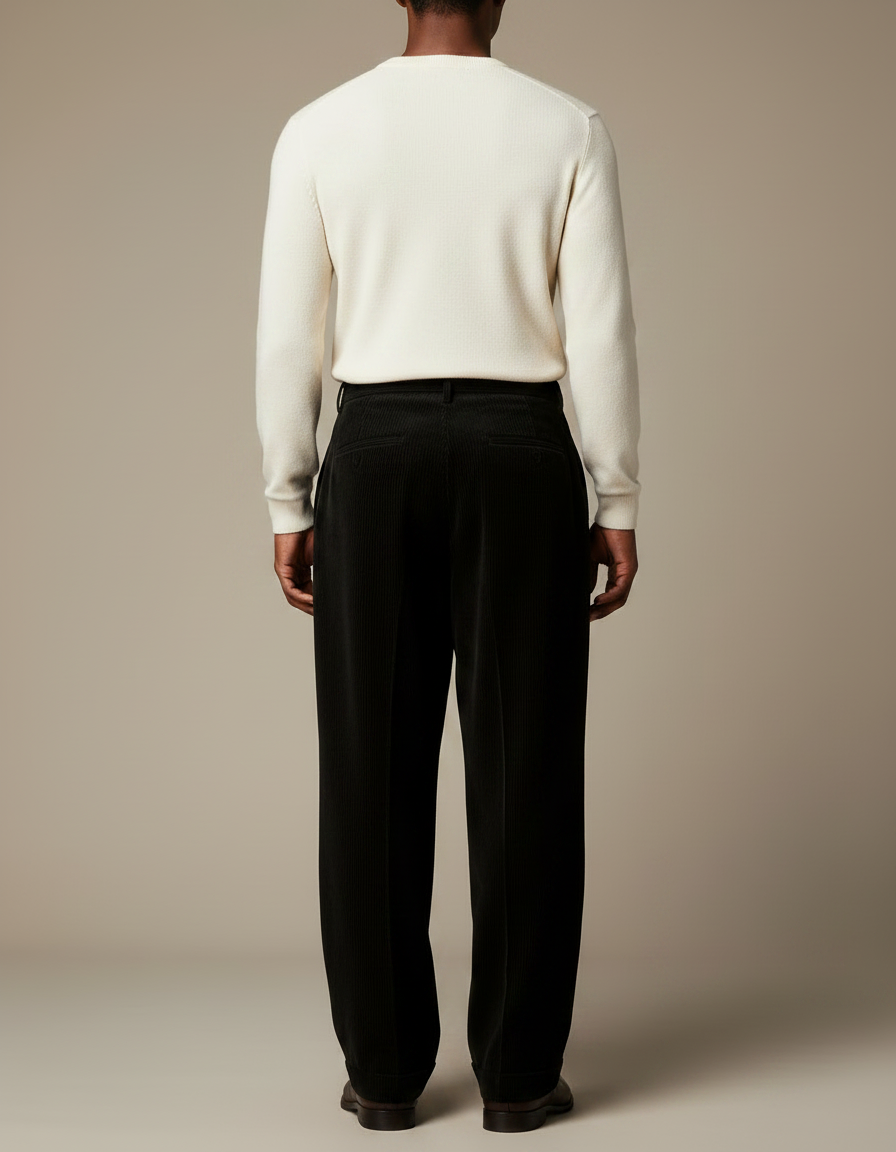 Pantalon Velours Homme Noir Pince - Cordé - vue 2