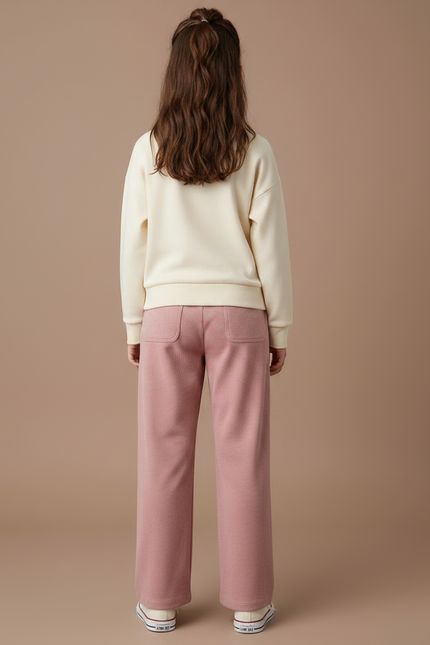 Pantalon Velours Rose Côtelé Ample Imprimé Chat - Cordé - vue 2