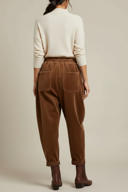 Pantalon Velours Marron Côtelé Harem Ample Décontracté - Cordé - vue 2