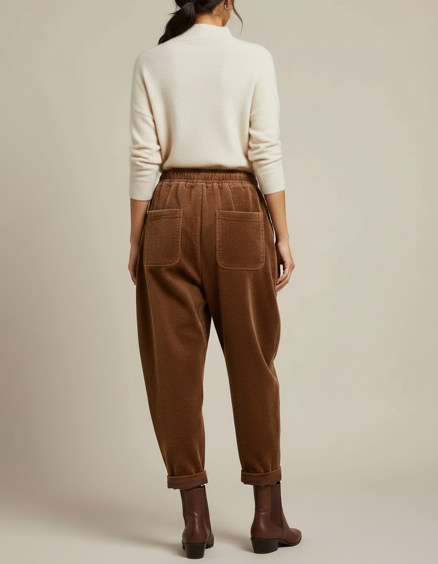 Pantalon Velours Marron Côtelé Harem Ample Décontracté - Cordé - vue 2