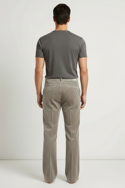 Pantalon Velours Gris Évasé Taille Haute Élégant Homme - vue 2