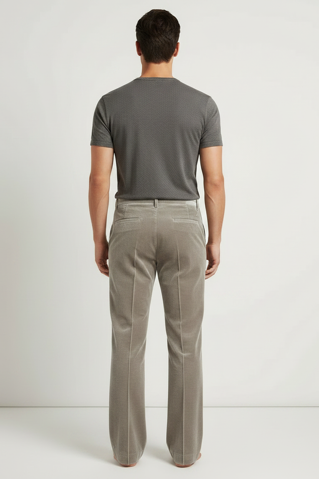 Pantalon Velours Gris Évasé Taille Haute Élégant Homme - vue 2