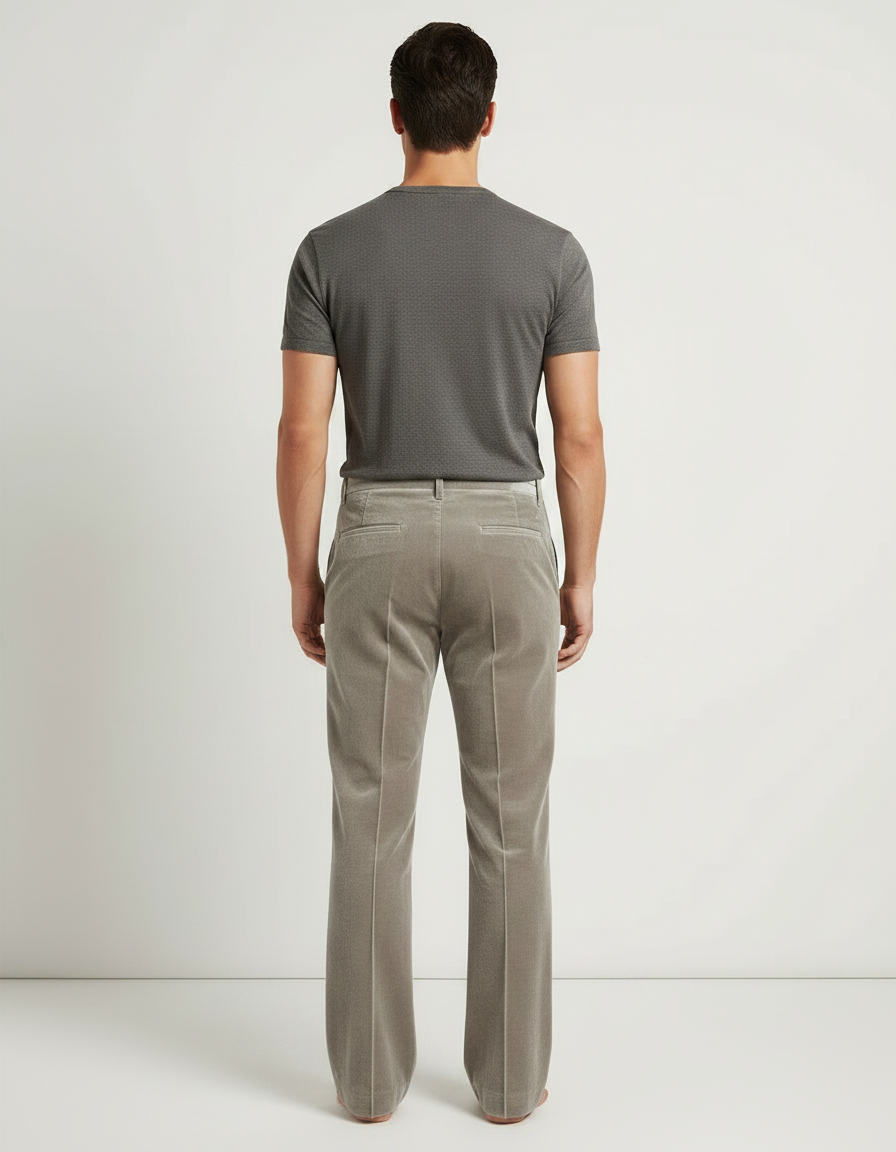 Pantalon Velours Gris Évasé Taille Haute Élégant Homme - vue 2