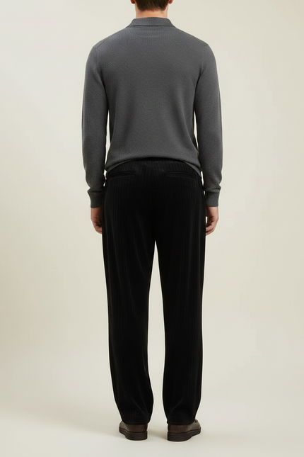 Pantalon Velours Côtelé Noir Droit Décontracté Homme - Cordé - vue 2