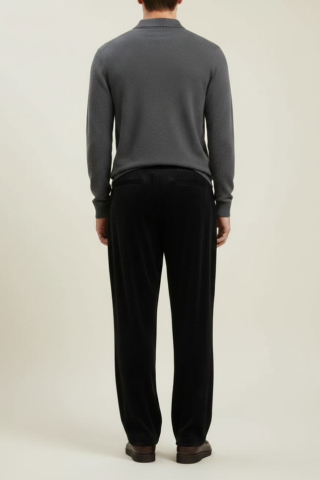 Pantalon Velours Côtelé Noir Droit Décontracté Homme - Cordé - vue 2