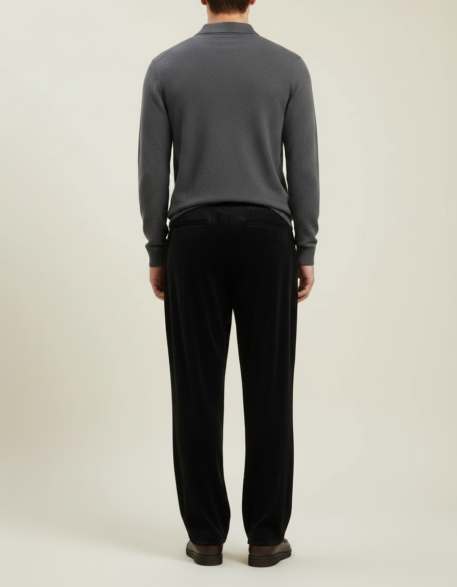 Pantalon Velours Côtelé Noir Droit Décontracté Homme - Cordé - vue 2