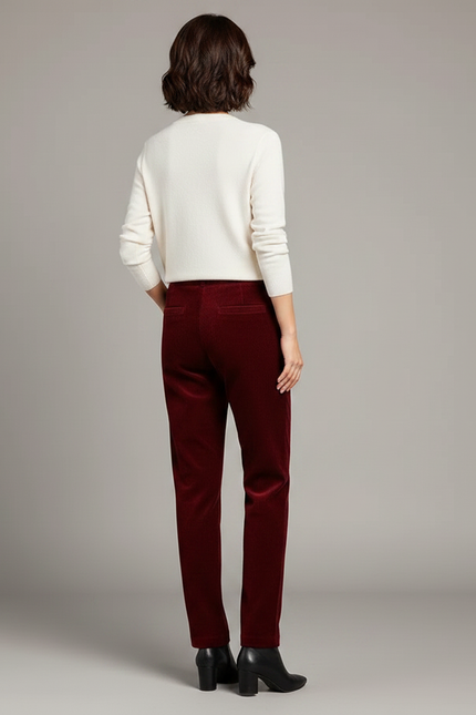 Pantalon Velours Bordeaux Droit Côtelé Femme Élégant - Cordé - vue 2