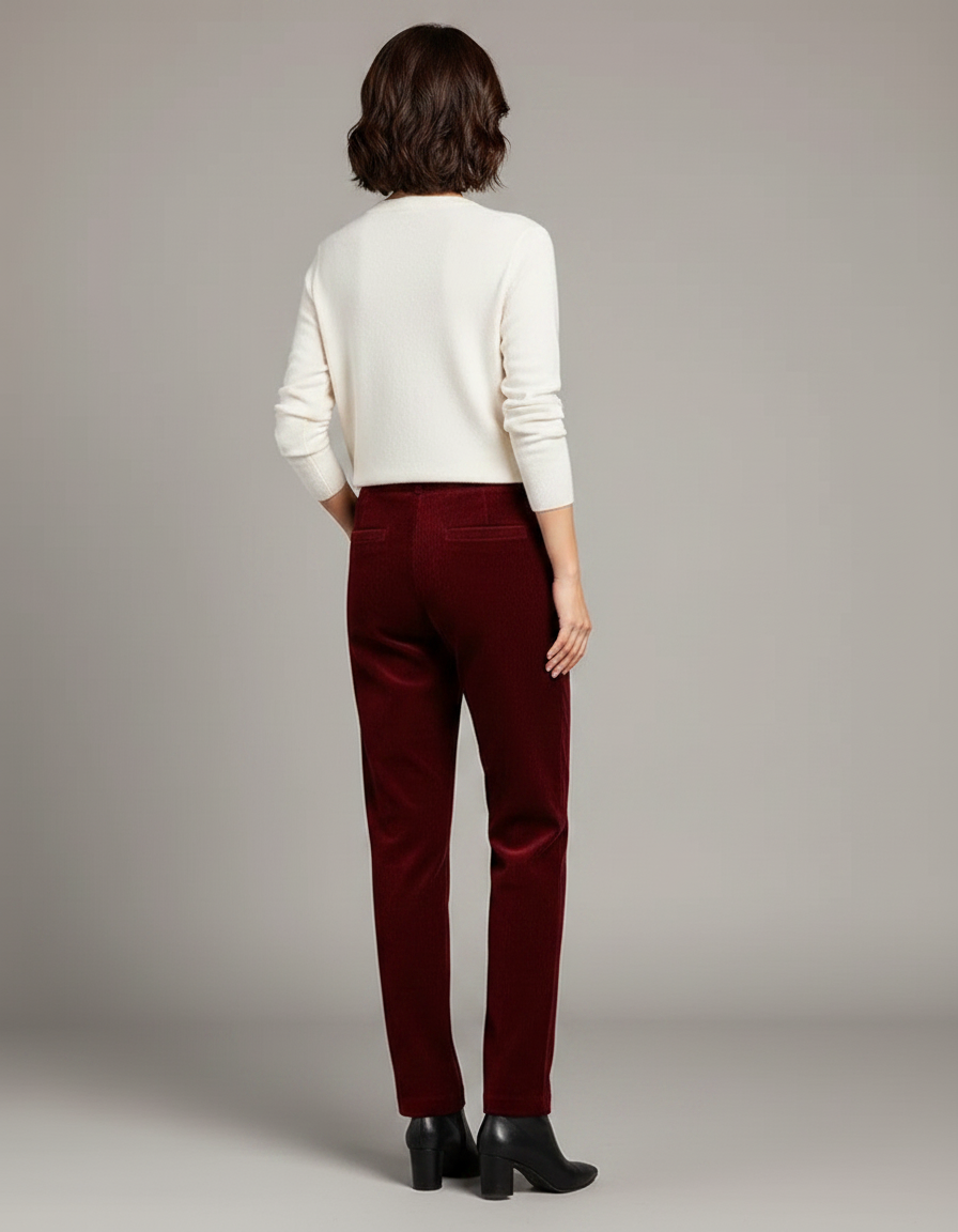 Pantalon Velours Bordeaux Droit Côtelé Femme Élégant - Cordé - vue 2