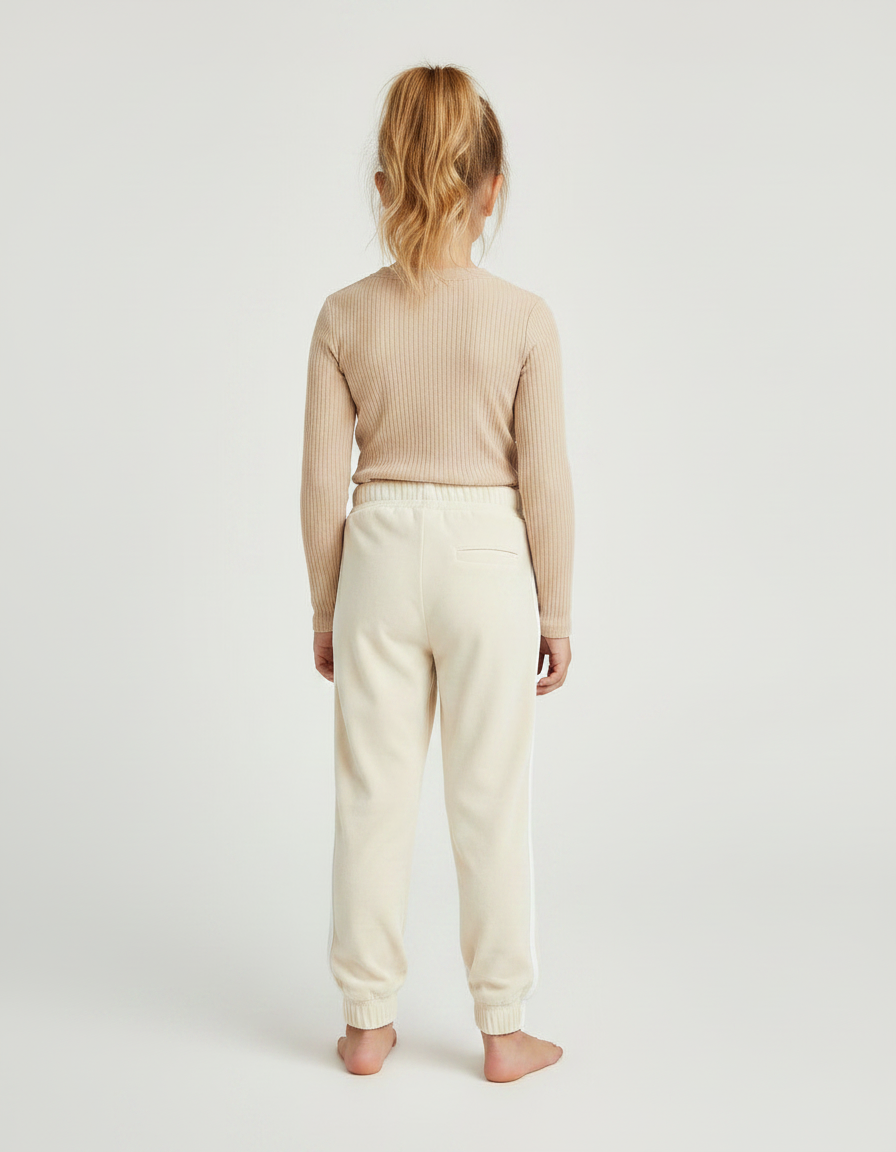 Pantalon Velours Crème Jogger Rayures Latérales Enfant - Beige - vue 2