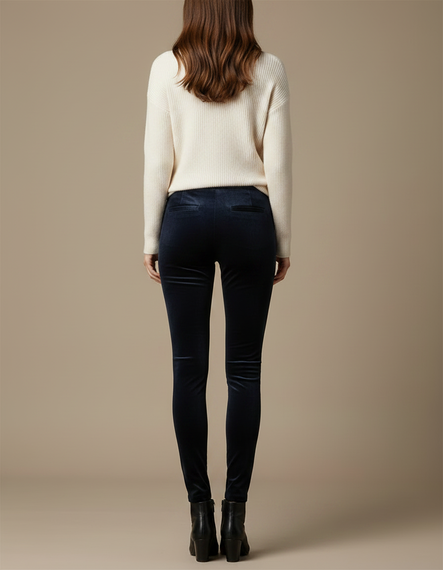 Pantalon Velours Bleu Marine Slim Chaud Femme - vue 2
