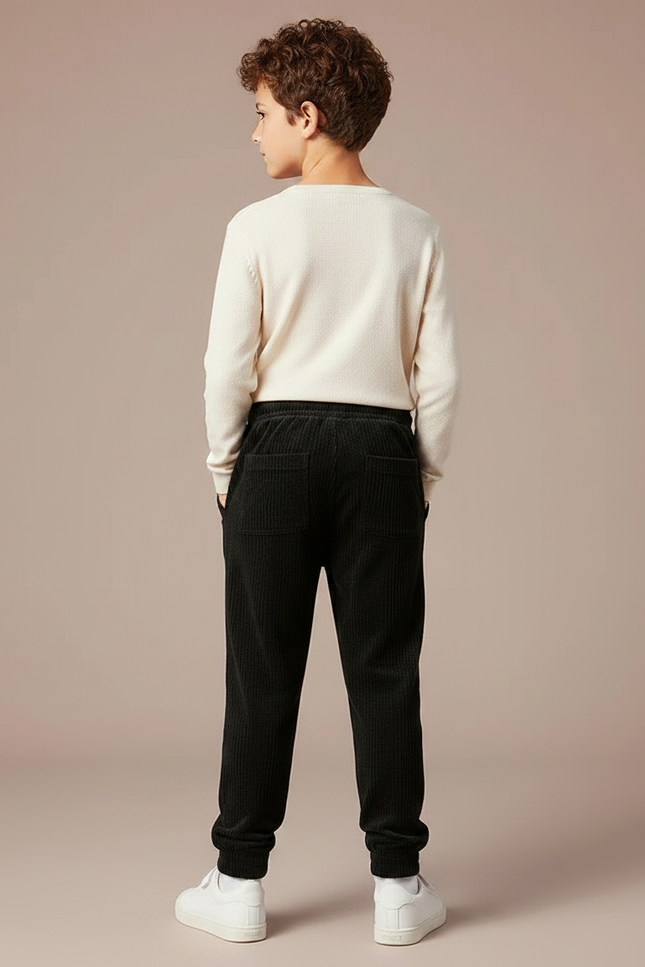 Pantalon Velours Noir Côtelé Jogger Garçon - Cordé - vue 2