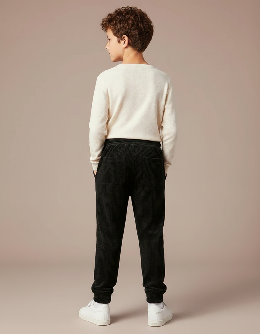 Pantalon Velours Noir Côtelé Jogger Garçon - Cordé - vue 2